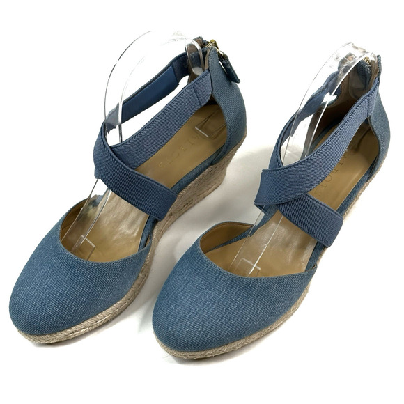 Talbots Lyndsay D'Orsay Espadrille Light Denim Wedges Women's Size 7M Sandals - Picture 1 of 11